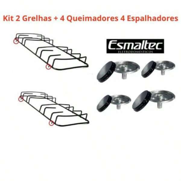 2 Queimador + Espalhador + Grelha Esmaltec Com Pino Lateral Agata Veneza Bali 4 Bocas 2g 2p