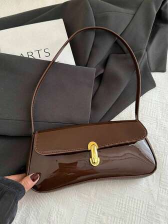 Women's Vintage Faux Oiled Leather Flap Decor One Shoulder Underarm Bag, Suitable For Dating, Outing, Party