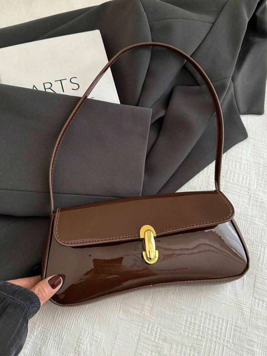 Women's Retro Faux Leather Flap Decor Underarm Shoulder Bag, Suitable For Dates, Outings, Parties And Other Occasions - Coffee - View 1