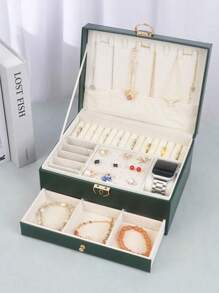 1 pieza Caja de almacenamiento de joyería de gran capacidad, caja de joyería, caja de joyería con cerradura y cajón, accesorios de almacenamiento de joyería, variedad de estilos para elegir, adecuada para collares, aretes, pulseras, anillos, pulseras, relojes y otros accesorios de joyería. Regalo para vacaciones. Para organizador de almacenamiento de mujeres, esenciales de viaje, vuelta al colegio, almacenamiento para dormitorio