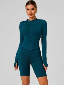 Women's Standing Collar Zipper Long Sleeve Yoga Jacket Tight Fit Quick Dry Yoga Clothing Outdoor Fitness Sports Tops Jacket Suitable For Fitness Workout Wear Fall