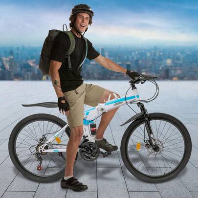 Foldable Mountain Bike, 21 Speed Mountain Bike, Mountain Bike For Youth Adult,Bicycle For Boys Girls Women And Men ,Disc Brake Front And Rear 21 Speed Gears Full Suspension