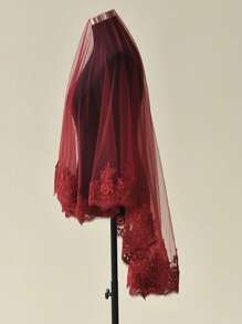 Velo de novia con encaje vintage burdeos, accesorio de tocado para bodas, compromisos y otras ocasiones. Ropa de otoño para mujeres