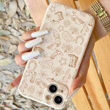 Funda de teléfono 1PC VintageCactus & Boot & Hat Pattern Phone, funda protectora decorativa para teléfono 16 Pro 15 Plus 14 13 12 11 - Blanco - Ver 2