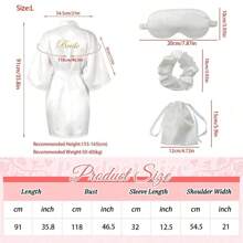 Set de regalo para la novia de 4 piezas de seda: bata de novia/dama de honor, máscara para dormir de satén, diadema para novia y bolsillo, bata de novia de satén para uso en el día de la boda y eventos nupciales