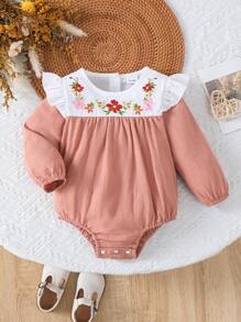 Babygirl Long Sleeve Floral Embroidered Casual Home Dress, Suitable For Autumn/Winter