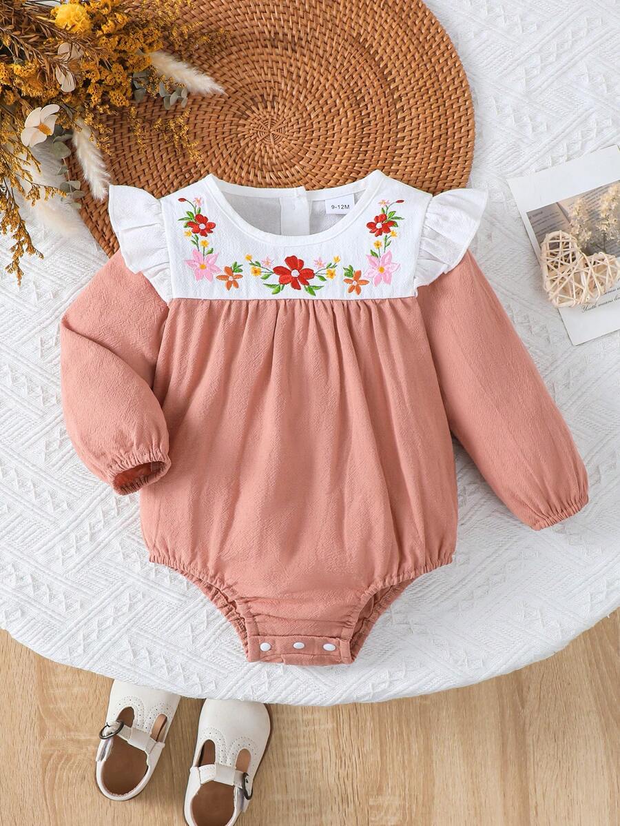 Babygirl Long Sleeve Floral Embroidered Casual Home Dress, Suitable For Autumn/Winter