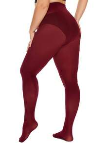 Plus Size Tights For Women, Ultra Soft Solid Color Semi-Opaque Pantyhose, Nylon High Waist Stockings 1X 2X 3X 4X - Màu Đỏ Sâu - Xem 3