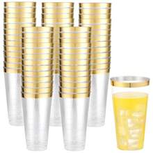 Liyh 100 Pcs Gold Plastic Cups - 16 Oz Clear And Gold Rim Plastic Wine Cups, Big Size Fancy Disposable Party Cup Beverage - Multicolor - View 1