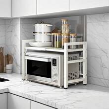 Piorlado 1 Piece Organizer Of The Extensible Table From 42 To 64 Cm For Micro-Ondes, Organizer Of Comptoir De Micro-Ondes Résistant à L'humidité Et à La Rouille, Rangement D'ustensiles De Cuisine And De Vaisselle, Support De Rangement Pour Dessus Et Cuisine - White - View 7