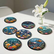 6 pièces de dessous de verre courts bohèmes de décoration de table créative avec motif de poissons. Dessous de verre universels pour tasses à thé et tasses à café, parfaits pour la maison et le bureau. Cadeau parfait pour l'automne, Halloween, Thanksgiving et les anniversaires