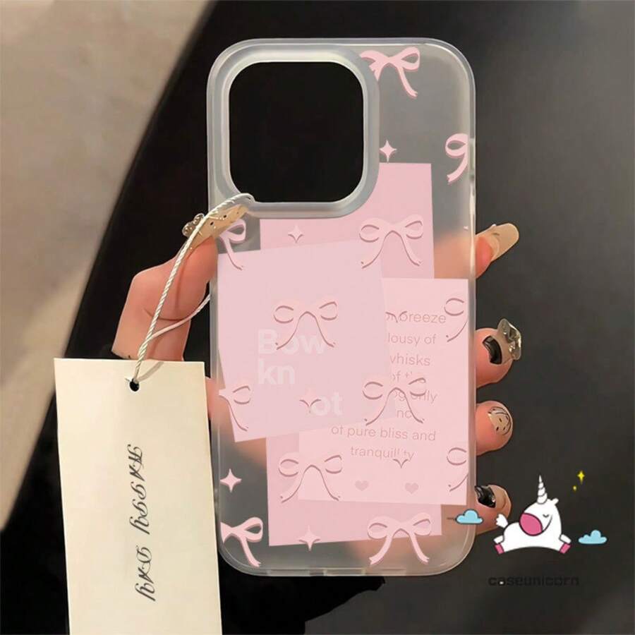 Transparent TPU Material Pink Bow Pattern Case Cover For IPhone XR 11 12 13 14 15 16 Pro MAX 14 15 16 Plus Redmi A2 A3 10C 12C 13C Poco X3 X5 X6 Note 8 9 10 11 12 A04 A05 A15 A23 A32 A34 A35 A50 A52 A55 A72 Moto G04 G7 G15 G22 G32 G35 G52 G53 G60 G84