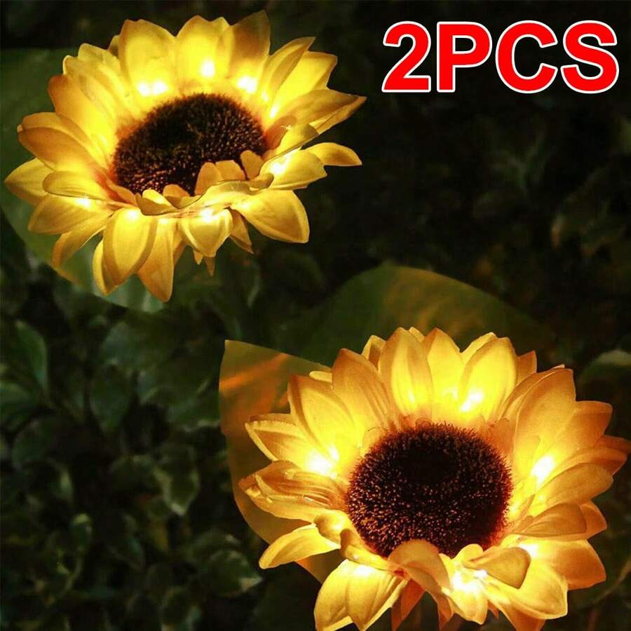 NetHong 2Pcs Solar Powered Flower Sunflower 10 LED Stake Lights Outdoor Garden Path Lamp Garden Decor UK - Sunflower - View 1