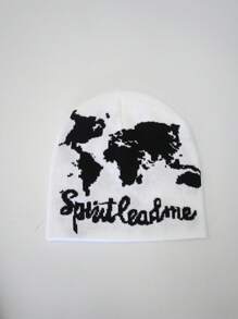 1pc World Map Knitted Beanie Hat, Street Style Skull Cap, Unisex Casual, Outdoor Sports, Ideal Gift For Festivals Fall Outfit