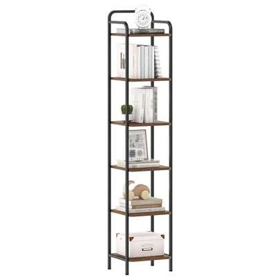 HEXCELEN Bookshelf, Shelf, Freestanding Shelf, Narrow Bookshelf, Industrial Corner Shelf, Slim Shelf For Home Office, Living Room, Bedroom, Kitchen