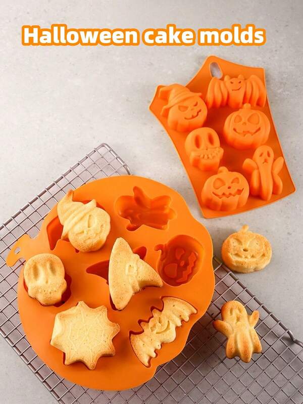 Pumpkin Shaped Cake Mold, Silicone Material One-Piece Smooth Release Design, Reusable - Ghost, Bat, Magic Hat Shaped Cake Mold, Halloween Elements Baking Tools, Funny Pumpkin Halloween Party Cake DIY Baking Tools