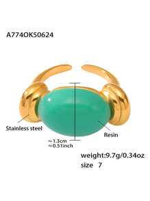 1pc Oval Resin Ring, Stainless Steel Fashion Personalized Ring, Women's Stainless Steel Ring, Women's Accessories, Summer Ring, Jewelry Gift, Beach Resort Ring