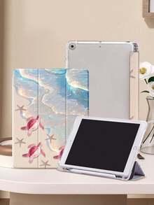 غطاء لأجهزة iPad متوافق مع iPad (A16) الجيل 11 بمقاس 11 بوصة 2025 ، وiPad Air 11 (2025) ، وiPad الجيل 10 بمقاس 10.9 بوصة 2022 مع حامل قلم ، مثلث القاعدة ، غطاء واقي ، صحوة/ سبات تلقائي ، هدية جميلة لعودة المدارس ، عيد الحب ، العطلات ، مطبوع عليه طبعات أمواج وأسماك السلحفاة والنجوم البحرية