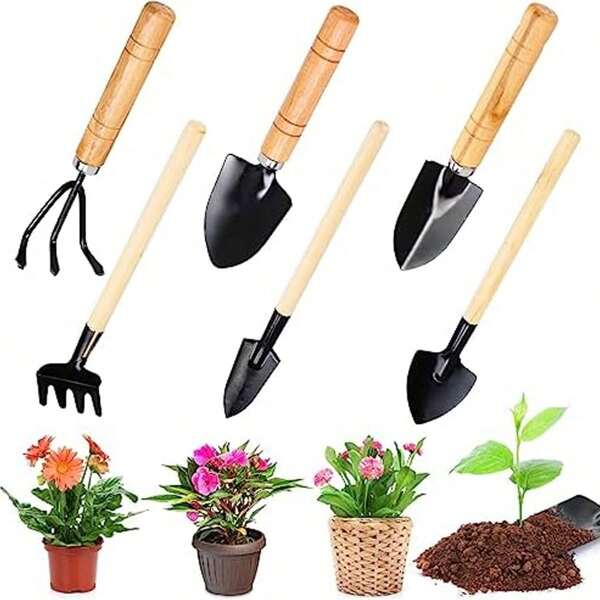 3 Stück Gartenwerkzeug Set - Robuster Metallspaten, Schaufel und Gabel mit Holzgriffen - Ideal zum Gärtnern, Töpfern und Bodenbearbeitung | Rustikale Gartengeräte | Werkzeuge mit Holzgriffen