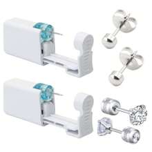 2 pezzi Set piercing orecchie monouso con punte integrate, 2 pezzi orecchini con zirconia cubica - Kit sicuro per piercing delle orecchie
