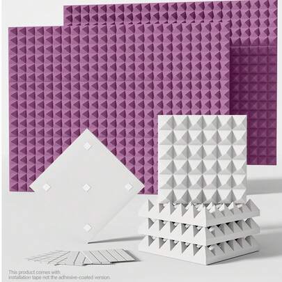 ODEK PRETTY 12/24pcs - Soundproofing Panels (12x12x2 Inches) - Pyramid Acoustic Foam Wall Panels For Studio And Music Room - Quick Recovery Sound Absorption Foam Mats (Black/White/Gray/Purple)