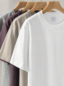 Blueplus Men's Single Piece Summer Classic T-Shirt, Weight 220g, 100% Cotton, Comfortable To Wear, Very Suitable For Sports, Outdoor Entertainment, Casual And Versatile, Solid Color Short-Sleeved T-Shirt, Pure Cotton Material | Holiday Gift - 藏青色 - 查看 2