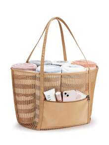 Túi xách đi biển lưới nhiều ngăn chống thấm nước được nâng cấp, túi đeo vai dung tích lớn, túi đi biển chống thấm nước mới năm 2025 dành cho nữ, thích hợp cho kỳ nghỉ biển, bơi lội, du lịch gia đình và các dịp khác. - Màu Khaki - Xem 14