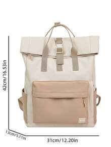 Women's Functional Single-Color Backpack, Suitable For Work And Travel, Minimalist Everyday Functional Backpack For Women, Minimalist Black Sports Backpack For - Khaki - View 6