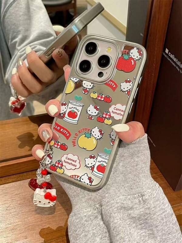 Sanrio New Cute Cartoon Kitty Cat Mirror Phone Case With Chain, Suitable For IPhone 16 ProMax/15 ProMax, Girly For IPhone 14 ProMax/14 Pro/14, Lovely For IPhone 13/13 ProMax/13 Pro, Elegant For IPhone 12/12 Pro/11, Shockproof Phone Protective Cover