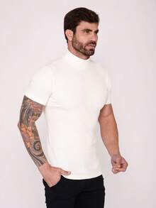 American Style Ribbed Turtleneck T-Shirt - White - View 1
