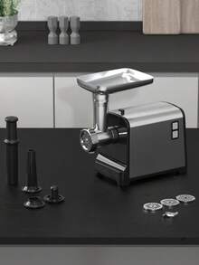 Molino carne eléctrico potencia profesional procesamiento carne fresca electrodoméstico multifuncional eficiente accesorio cocina embutidor preparación rápida utensilio compacto resistente - Plateado - Ver 2