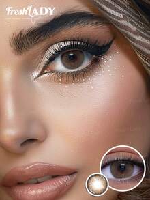 Freshlady 1 Pair, Year-Round Use, Frozen Pear -14.00mm, Drama -14.50mm Brown/Green , Natural Round Cosmetic Lenses For Work, School, Daily, Party - 0 - View 10