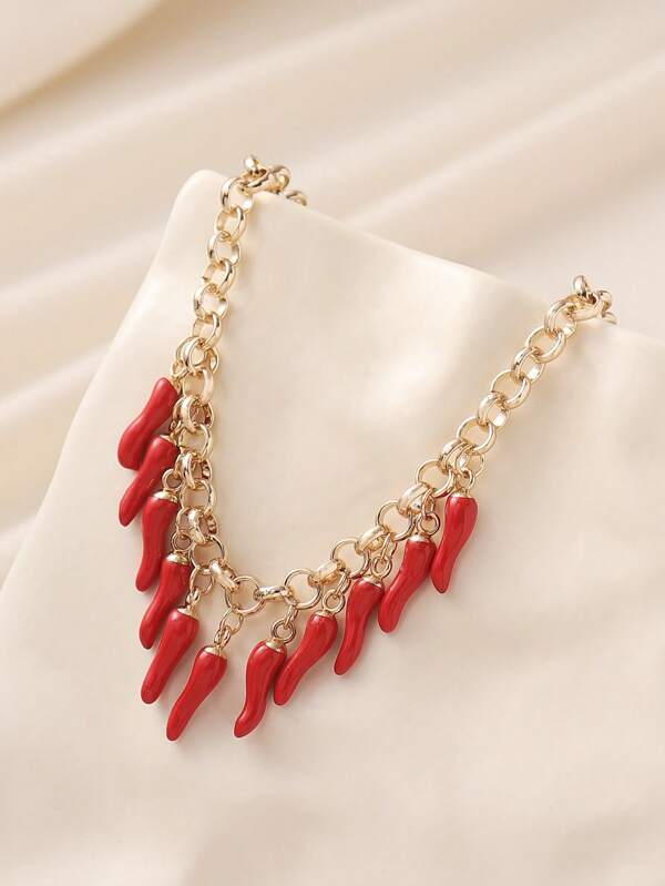 1pc European & American Style Unique Creative Red Chili Pendant Necklace, Romantic Gift For Girlfriend On Valentine's Day