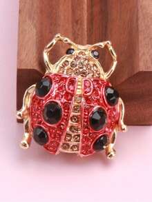 Lucky Red Beetle Brooch - Handcrafted Metal Body With Golden Vortex Finish, Pin Backing Enamel Pins - A - View 2