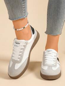 Women's Spring/Autumn Lace-Up Contrast Color Flat Non-Slip Casual Shoes, Fashion Versatile Campus Sports Skateboarding Shoes