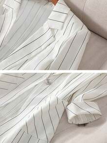 Women's Spring And Summer Pinstripe One-Button Centre-Sleeved Casual Blazer - White - View 4