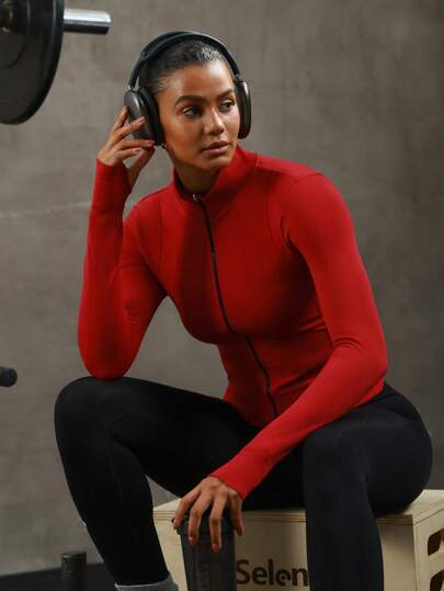 PinkTip Chic High Neck Workout Top -Black Zipper Detail &Slim FitYoga Running Essentials