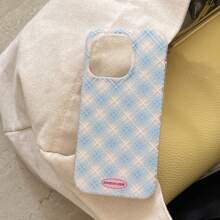 Funda de teléfono con diseño de tartán azul de doble capa con brillo y patrón de argyle, compatible con iPhone 16 Pro Max / iPhone 15 Pro Max / iPhone 14 Pro / iPhone 13, estilo coreano, de moda, minimalista, artístico