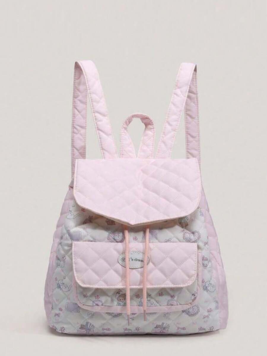 Back To School Campus Cute Cartoon Backpack, Large Capacity Student Bookbag, Sweet & Fashionable Versatile Commuter School Bag For High School & College - Pink - View 1