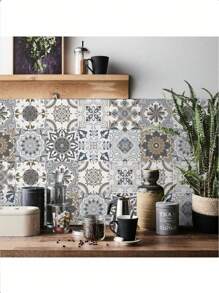 24 Pieces Bohemian Style Kitchen Bathroom Entrance Waterproof Moisture-Proof Wall Stickers Waterproof Tile Stickers PVC Self-Adhesive Decorative Stickers Kitchen Accessories Room Decor Wall Decor Wallpaper Wall Paper