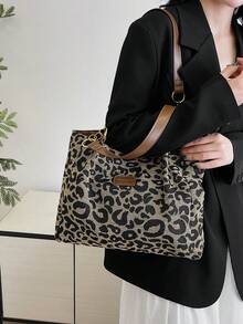 Bolso de lona con estampado de leopardo, bolso de hombro retro, bolso de moda, adecuado para la escuela, el trabajo y las compras, billetera de mujer con estampado de leopardo de moda para otoño/invierno - Marrón - Ver 6