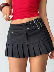 Siren Gaze Women's Low Waist Pleated Mini Denim Skirt