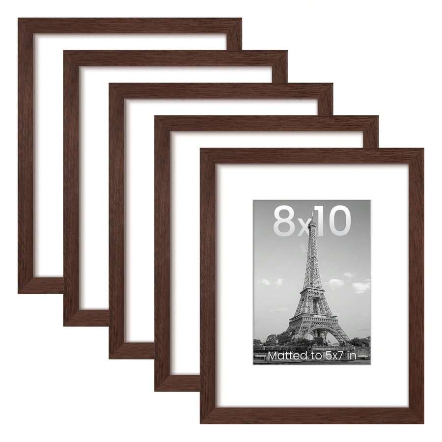 Modern Picture Frame Set Of 5 – Plastic Gallery Wall Frames For 8x10, 11x14, 12x16,16x20 &18x24 Photos – Lightweight Decorative Frames With Mats Or Full Display - Brown - View 1
