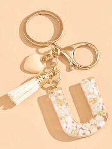 树脂字母钥匙扣，配心形流苏吊坠和龙虾扣，情人节礼物，女士钥匙扣单品装饰，爱情主题 - 送给朋友的理想之选。汽车配饰，包袋，魅力学院风，可爱哥特风，Y2K风格