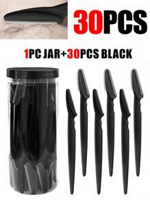 30 Piezas/Botella Navajas para cejas en estuche, hojas de recortadora facial con contenedor, hojas de recorte de cejas y maquinilla de afeitar para eliminación de vello facial y corporal, productos y accesorios para el cabello para peluquería, salón de belleza y artículos de viaje esenciales