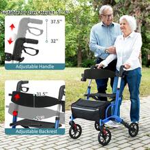 IsEasy Rollator Walker For Seniors, Lightweight Foldable Walker With Seat Supports 250lb, 8" Big Wheels For All Terrain, Dual Height Adjustment, Aluminum Walkers With 5" Ultra Backrest For Seniors, Silver - 淺藍色 - 查看 4