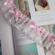 1yard Pink & White Double Layer Lace Ruffle Bowknot Trim, DIY Hairpiece Headwear Craft Accessory - Multicolor - View 5