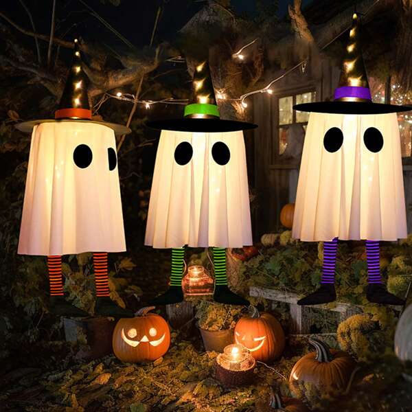 1pc Halloween Hanging Ghosts Decor Novel Hanging Ghosts With Witch Hat For Garden Patio Front Porch Yard Decor