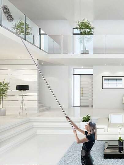 1pc/Set,Stainless Steel Pole Retractable Duster With 110-Inch Extra Long Pole, Bendable Head And Long Handle Duster For Cleaning Ceiling Fans, High Ceilings, Blinds, Furniture And Cars