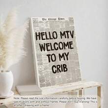 1pc Unframed Welcome To My Crib Prints - Vintage Newspaper Prints, Typographic Canvas Posters, 70's Pop Wall Art, Aesthetic Wall Art, Posters, Wall Art, Room Decoration Stuff, Modern, Quotes (Optional Frame)